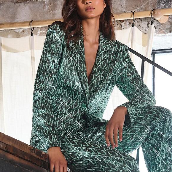 NWT NEW Susana Monaco Feather Sequin Blazer in Mint Chip Size S - Picture 1 of 6